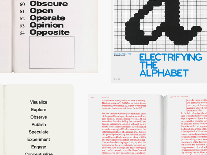 A selection of publication spreads with contributions by Sarah Owens